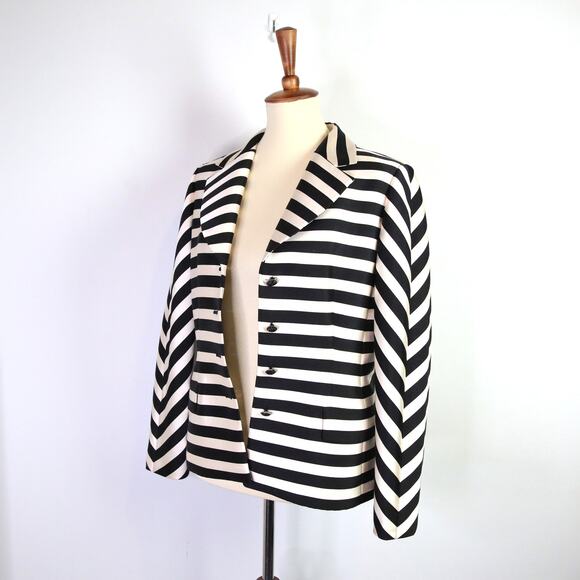 Vintage 90s black and white silk striped blazer jacket Rickie Freeman Size 8 - Picture 1 of 7